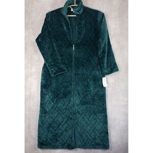 Miss Elaine Front Zip Long Fleece Robe Women's Small Emerald Green